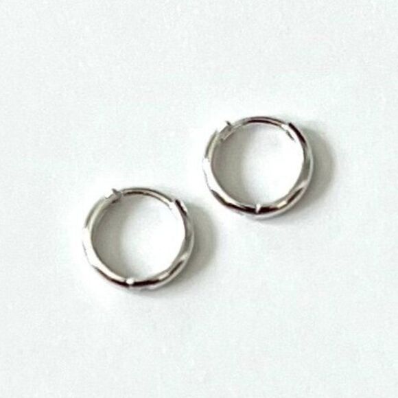 14k White real Gold 2mm Thickness Hoop Huggies Earrings (10 x 10 mm) | - Picture 1 of 9